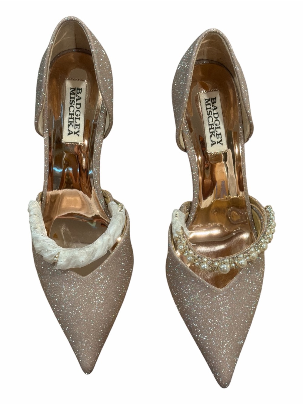 Badgley Mischka Nathalie Glitter Pearl Pointed Toe Heels 7.5